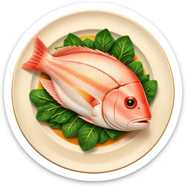 Cinematic fresh snapper fillet, pan-seared to golden perfection, soft and flaky texture, resting on a bed of sautéed greens, warm glowing background, refined and elegant. sticker