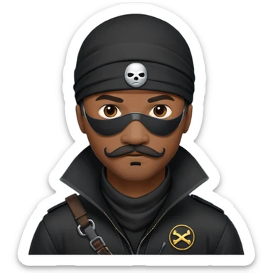 african-american mustache mercenary black asymmetrical eyepatch ninja hacker terminal command center sticker