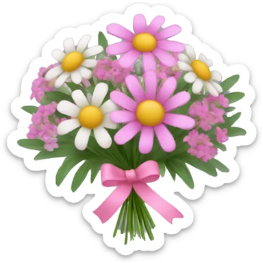 Wildflower bouquet with pink ribbon tied around it sticker