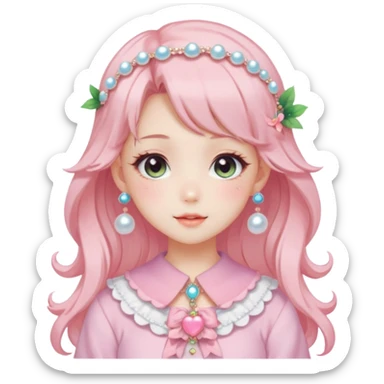 gorgeous-anime-style-lady-with-blushing-face-and-accessories-cottagecore-fairycore-kawaii-anime-colorful-pearly-romantic-aesthetic-trending-style sticker