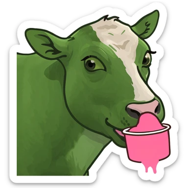 female Cow eating pink slop sticker