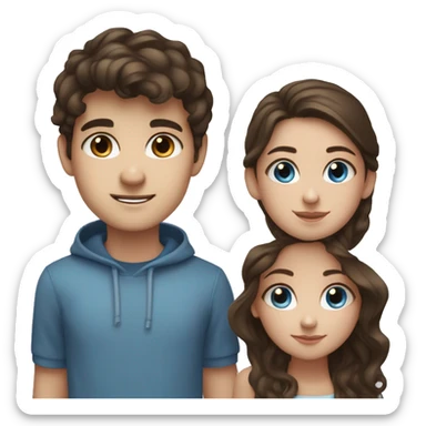 Girl with dark brown hair and blue eyes and a boy with mousy brown hair and blue eyes sticker