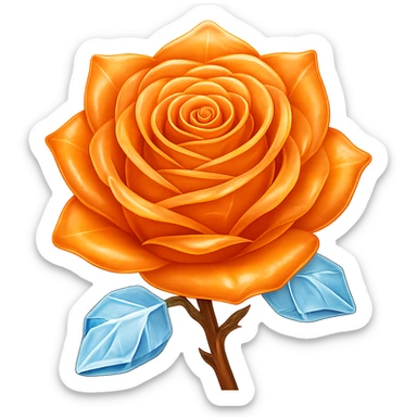 Make the rose made of ice orange. The original style is emoji style, but since emoji style does not support editing, please keep the emoji style look while making the rose orange and removing the background. sticker