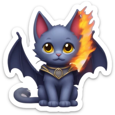 Fire cat wear bat wings sticker