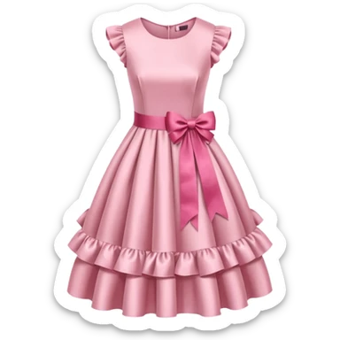 satin soft pink dress with ruffle and with ribbon sticker