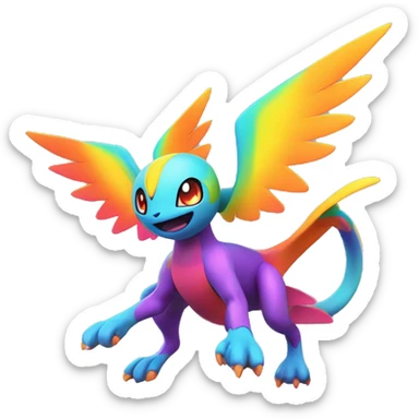 Colorful Neon Colors Vibrant Colors Flying Futuristic Fakémon-Pokémon-Creature Full Body sticker