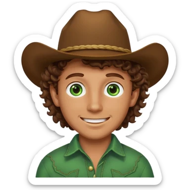 Cowboy boy with curly brown hair green eyes and he is happy  sticker