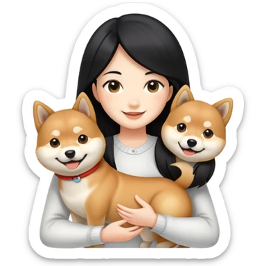 girl with black long hair holding a smile Shiba Inu sticker