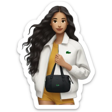 Lacoste bag latin girl with long hair with black lacoste windbreaker sticker