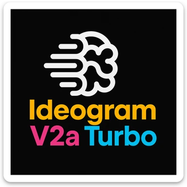 make a non gradient solid but colorful text of "Ideogram V2a Turbo", black background, add this logo too,  sticker