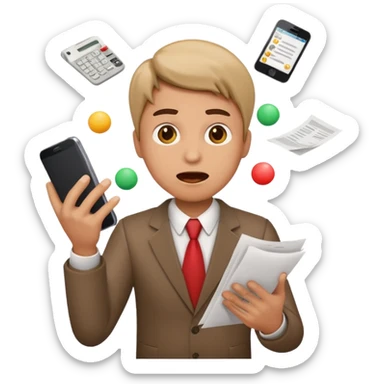 an emoji that depicts a product manager juggling work with panic sticker