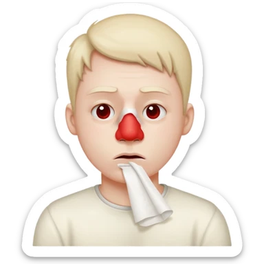 sick person with tissue on nose, fever and red nose. sticker