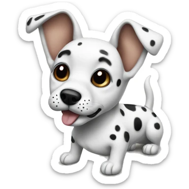 dog with large ears, black muzzle and black spots on a white body sticker