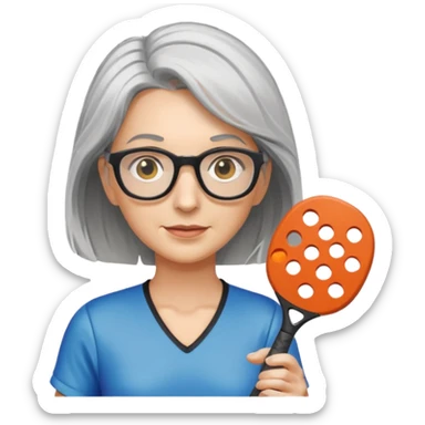 Female shoulder length gray hair and glasses pickleball sticker