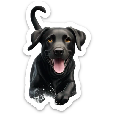 Black lab playing in a lake sticker