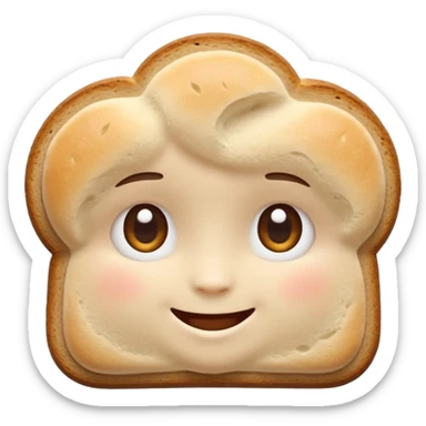 Friendly bread emoji avatar, cute and minimalistic style, warm eyes and gentle smile, flat design, soft shapes, clean modern look, highly recognizable at small sizes, centered composition, transparent or solid background, app icon quality. sticker