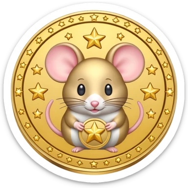Mouse coin with stars around it, gilded style, only gold
 sticker