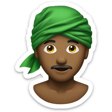 a person with a green bandana on his face sticker