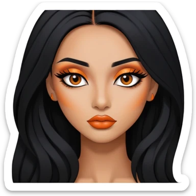 indian, long black hair, orange under hair, baddie,pretty, makeup, lipliner, black eyeliner, sticker