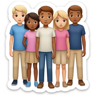 Seven boys and three girls standing together as a group sticker