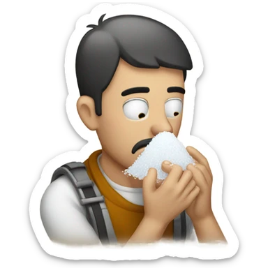 Man sniffing pile of salt sticker