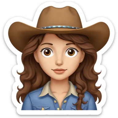 girl with a cowgirl hat brown wavy hair and brown eyes sticker
