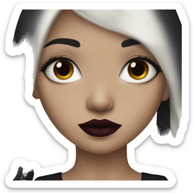 Goth girl with long black hair and brown eyes burgundy lipstick sticker