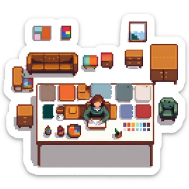 interior designer at work with furniture and color swatches sticker