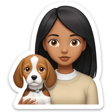 a black girl with long straight hair and a beagle puppy sticker