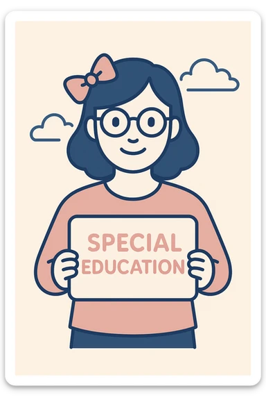 Add glasses to the special education teacher with a pink bow in her hair, maintaining the modern flat style. sticker