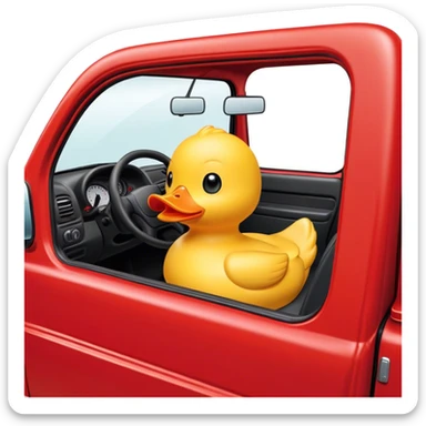 yellow rubber duck in the drivers seat of a red truck sticker