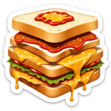 extra spicy sucuk sandwich object icon, crispy toasted bread, lots of spicy sucuk slices, dripping melted cheese, hot chili sauce, red pepper flakes, spicy steam effect, 3D cartoon, mobile game icon style, clean background, no text, no watermark
 sticker
