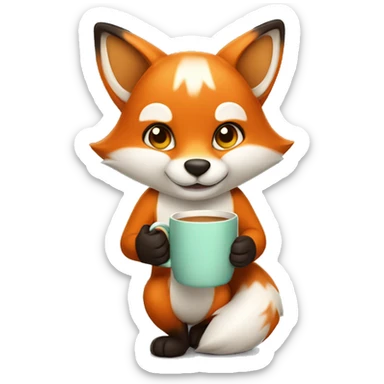Cute little fox holding a mug in his paws sticker