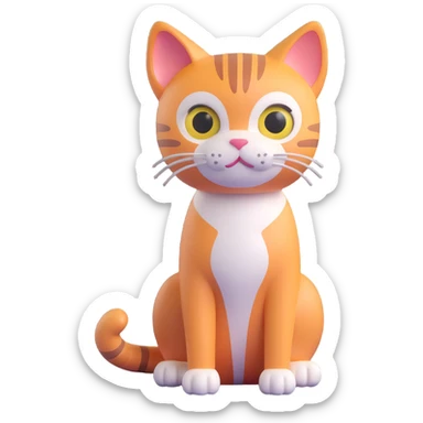 3D style cat, sitting, looking curious sticker