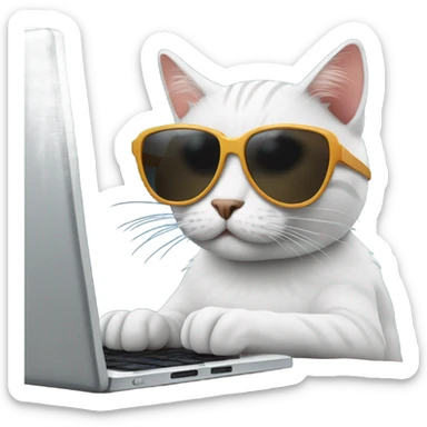 Cat with sunglasses typing on computer sticker