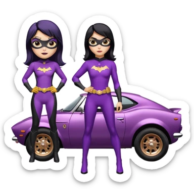 Relaxed adult 60’s Batgirl themed Satin black and rose gold colored Scion FR-S hot rod off road capable (tight fitting purple suit with black hair on her) sticker