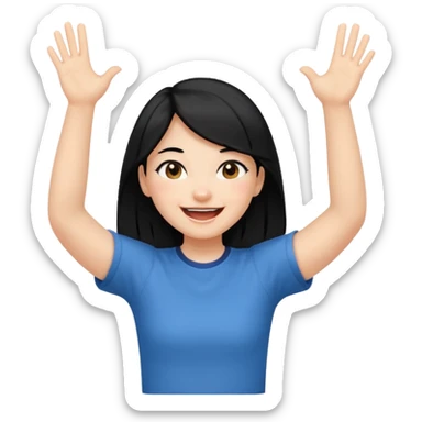 girl with black hair in short sleeves cheering yay sticker