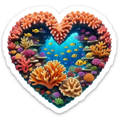Cinematic Realistic Heart Reef Landscape Emoji, depicted with a naturally heart‚Äêshaped coral formation in vibrant marine hues, rendered with detailed underwater textures and luminous lighting. sticker