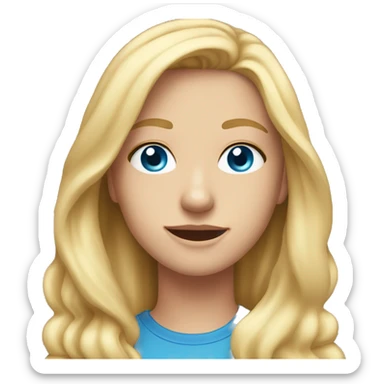 A 18 year old, Caucasian woman, with long blonde hair,   with blue eyes wearing a t-shirt. sticker