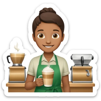 Barista + green apron + latte cup sticker