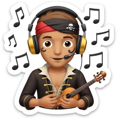 pirate with headphones and music notes sticker