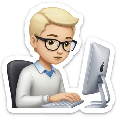 Looking down, full-length portrait of a professional working diligently at a computer. sticker