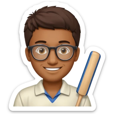 Brown Guy with glasses who likes to play cricket sticker