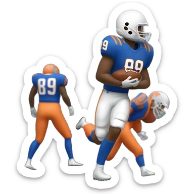 White tight end wearing #89 catching a football wearing blue and orange sticker