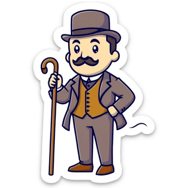 old elegant Victorian man with mustache and cane sticker