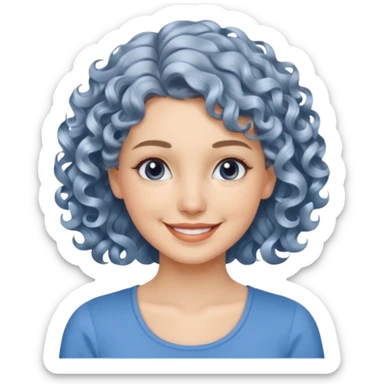 silver, short, wavy-haired with curls, smiling pretty lady, blue top,

 sticker