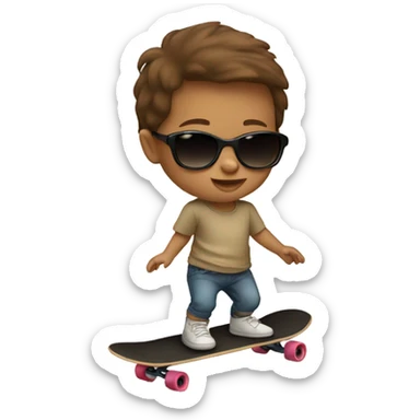 Baby with brown hair and sunglasses riding a skateboard sticker