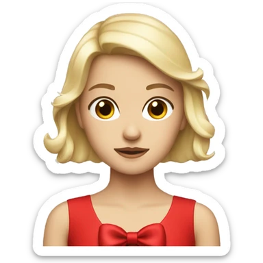 Brunette blonde bang girl with red bow sticker