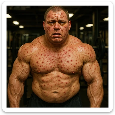  bodybuilder che fa dosaggi a caso di steroidi, e quindi sta male, iper realistica , con tanti effetti collaterali e senza chissà che risultati estetici sticker