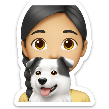 asian girl with Japanese spitz dog sticker